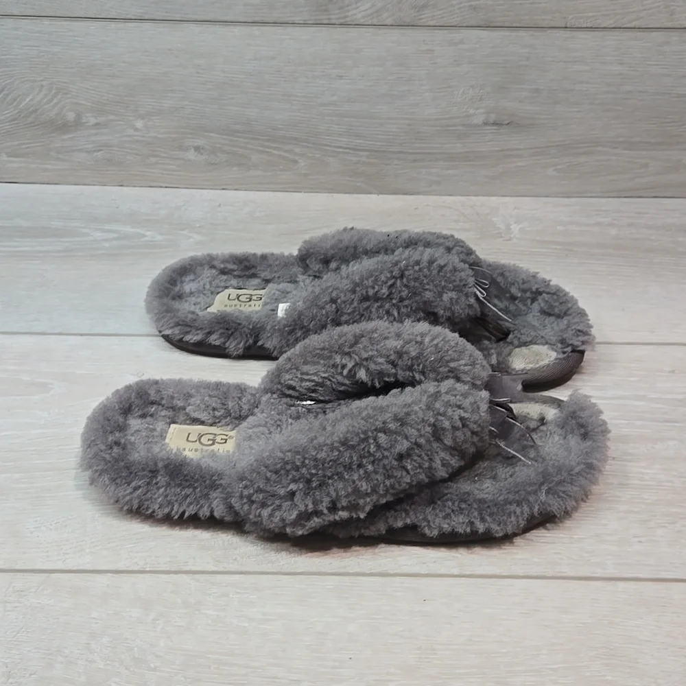 Ugg Australia Women Fluff Flip FlopThong Fur Sandals Slippers shoes slippers